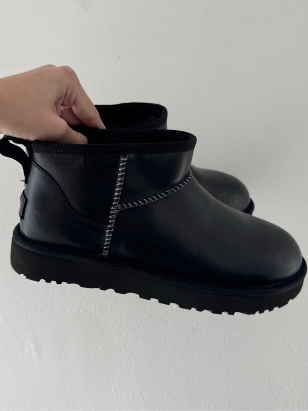 UGG Black Classic Ultra Mini Leather Boots 9 - Picture 4 of 8